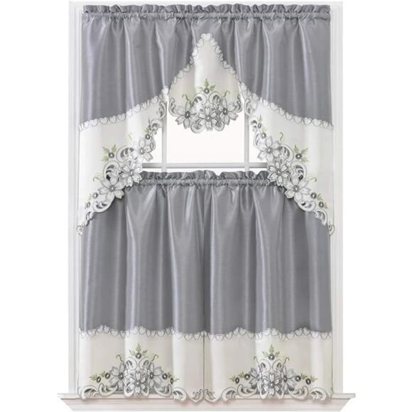 Arch Floral Kitchen Curtain Set/Swag Valance & Tier Set. Nice Matching Color - Picture 5 of 5